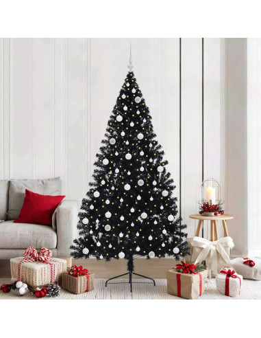 Albero di Natale artificiale con luci integrate Nero 210 cm PVC