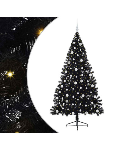 Albero di Natale artificiale con luci integrate Nero 210 cm PVC