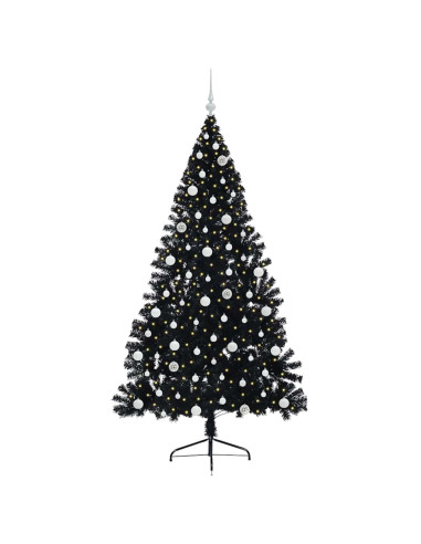 Albero di Natale artificiale con luci integrate Nero 210 cm PVC