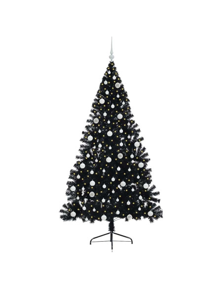 Albero di Natale artificiale con luci integrate Nero 210 cm PVC