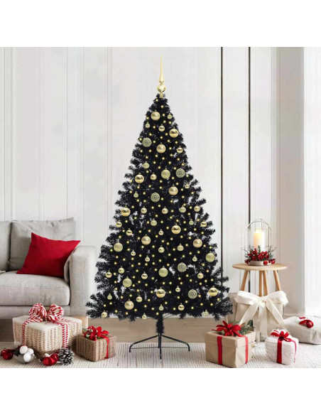 Albero di Natale artificiale con luci integrate Nero 210 cm PVC