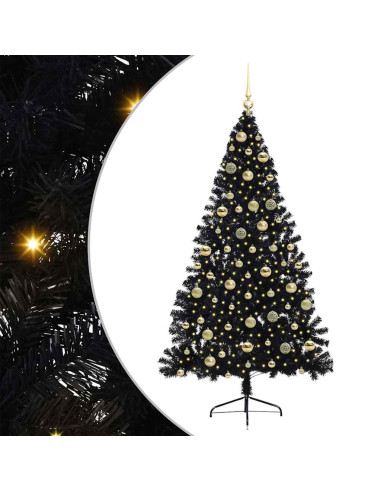 Albero di Natale artificiale con luci integrate Nero 210 cm PVC