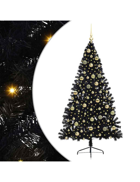 Albero di Natale artificiale con luci integrate Nero 210 cm PVC