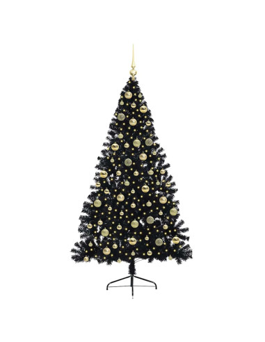 Albero di Natale artificiale con luci integrate Nero 210 cm PVC