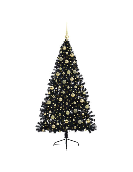Albero di Natale artificiale con luci integrate Nero 210 cm PVC