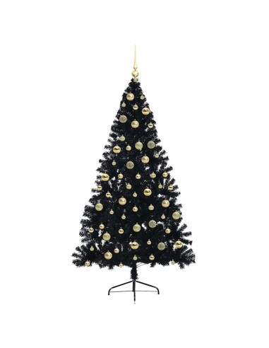 Albero di Natale artificiale con luci integrate Nero 210 cm PVC