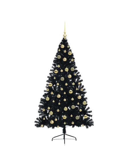 Albero di Natale artificiale con luci integrate Nero 210 cm PVC