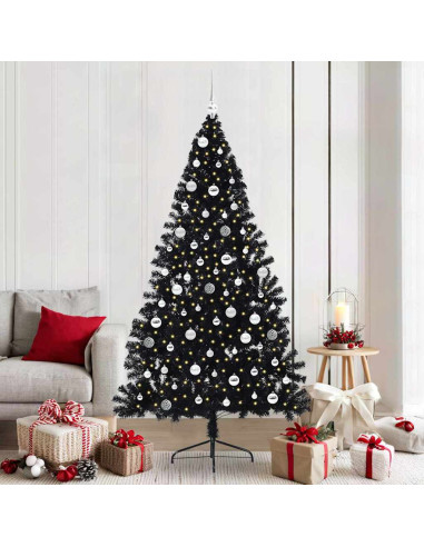 Albero di Natale artificiale con luci integrate Nero 210 cm PVC