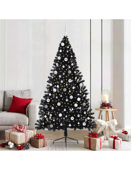 Albero di Natale artificiale con luci integrate Nero 210 cm PVC