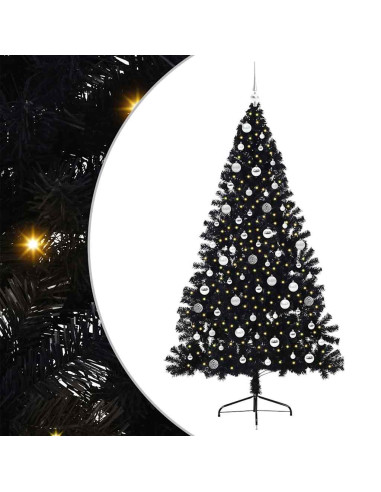 Albero di Natale artificiale con luci integrate Nero 210 cm PVC