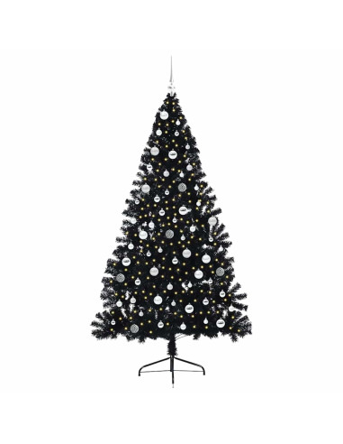 Albero di Natale artificiale con luci integrate Nero 210 cm PVC