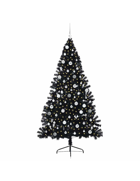 Albero di Natale artificiale con luci integrate Nero 210 cm PVC