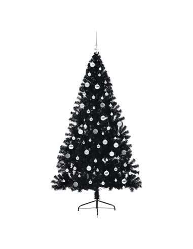 Albero di Natale artificiale con luci integrate Nero 210 cm PVC