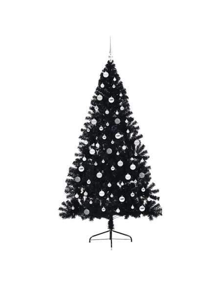 Albero di Natale artificiale con luci integrate Nero 210 cm PVC