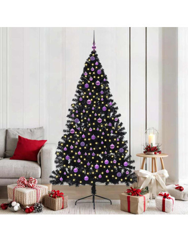 Albero di Natale artificiale con luci integrate Nero 210 cm PVC