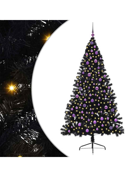 Albero di Natale artificiale con luci integrate Nero 210 cm PVC