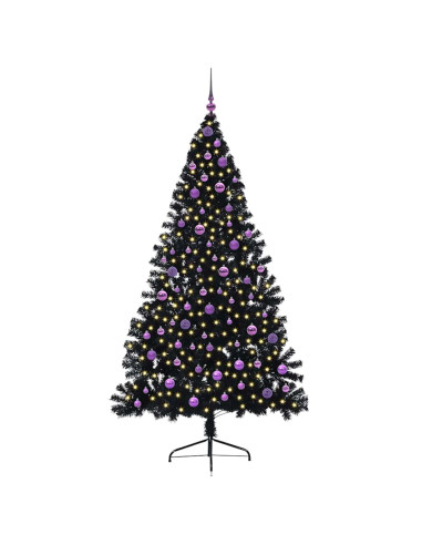 Albero di Natale artificiale con luci integrate Nero 210 cm PVC