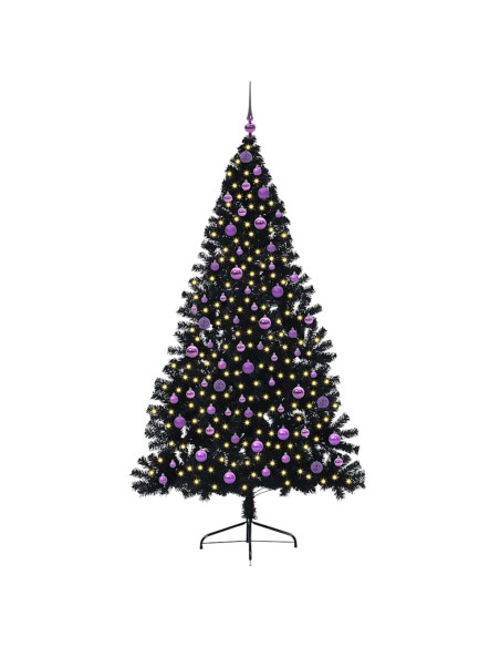 Albero di Natale artificiale con luci integrate Nero 210 cm PVC