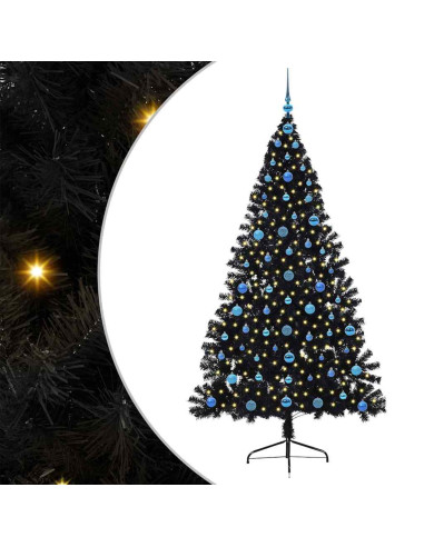 Albero di Natale artificiale con luci integrate Nero 210 cm PVC