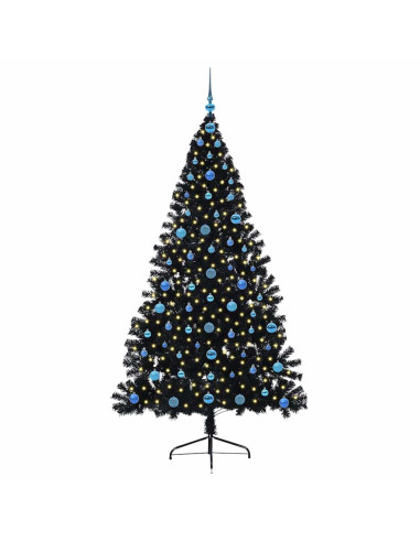 Albero di Natale artificiale con luci integrate Nero 210 cm PVC