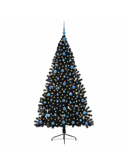 Albero di Natale artificiale con luci integrate Nero 210 cm PVC