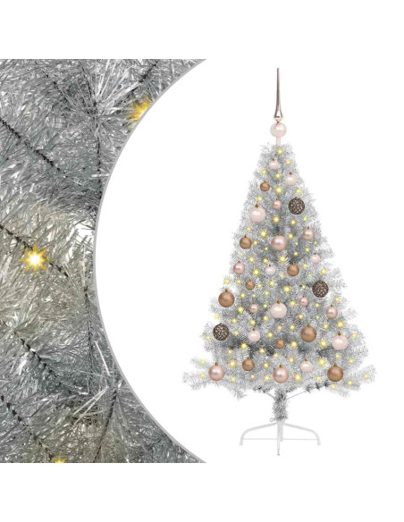 Albero di Natale artificiale con luci integrate Argento 120 cm