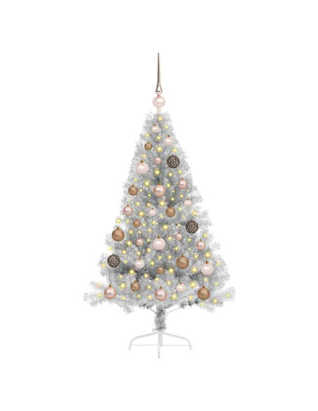 Albero di Natale artificiale con luci integrate Argento 120 cm