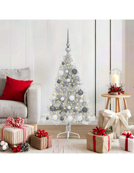 Albero di Natale artificiale con luci integrate Argento 120 cm