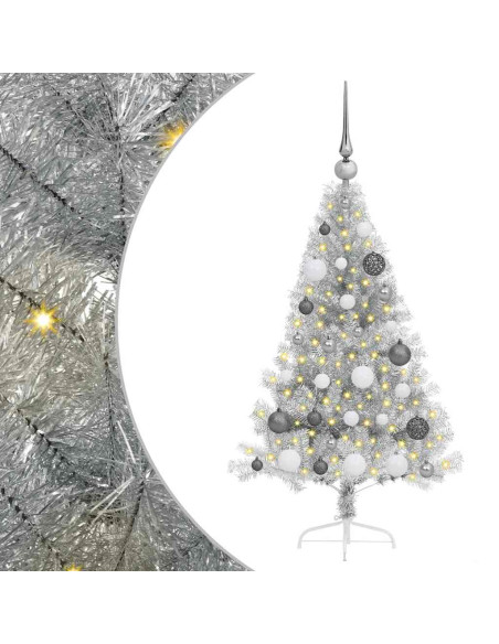 Albero di Natale artificiale con luci integrate Argento 120 cm