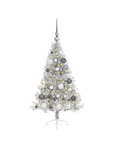 Albero di Natale artificiale con luci integrate Argento 120 cm