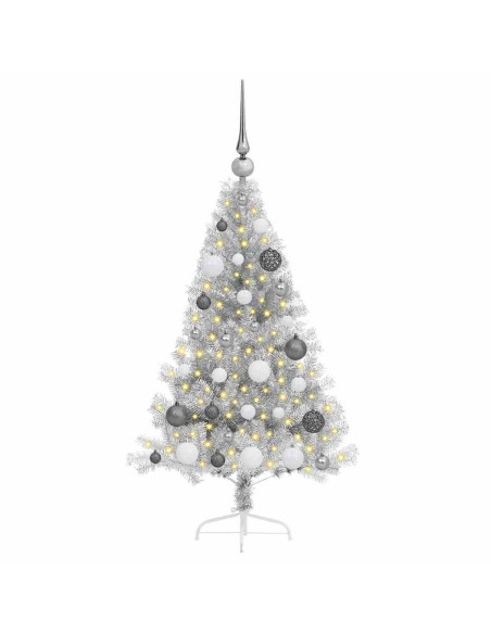 Albero di Natale artificiale con luci integrate Argento 120 cm