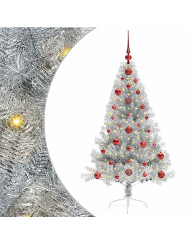 Albero di Natale artificiale con luci integrate Argento 120 cm