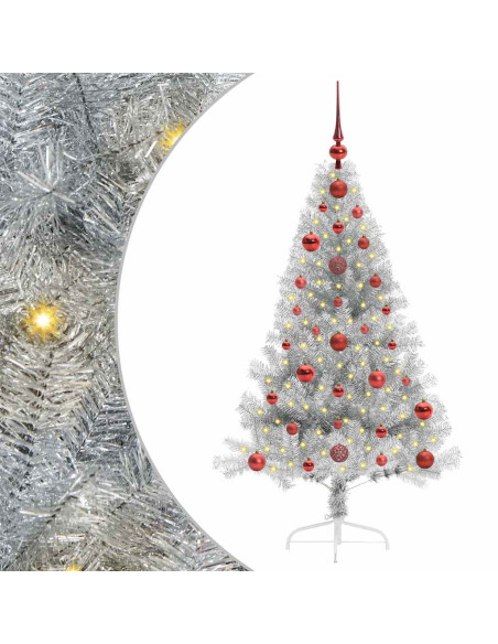 Albero di Natale artificiale con luci integrate Argento 120 cm
