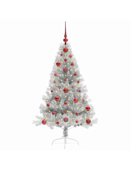 Albero di Natale artificiale con luci integrate Argento 120 cm