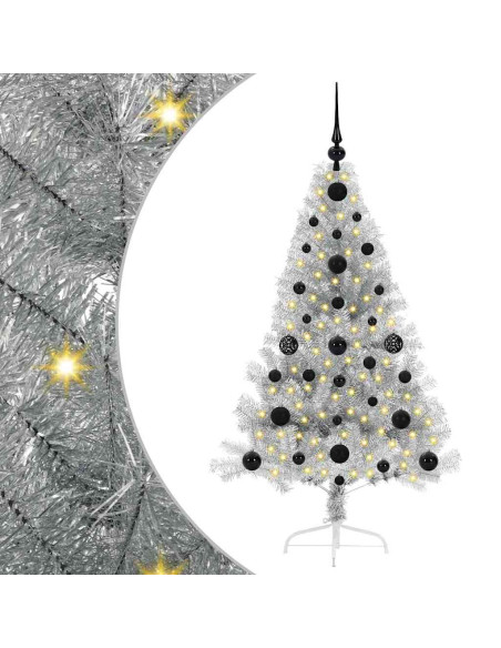Albero di Natale artificiale con luci integrate Argento 120 cm