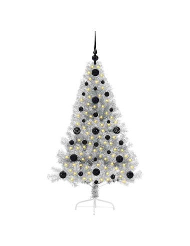 Albero di Natale artificiale con luci integrate Argento 120 cm
