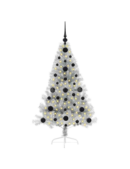 Albero di Natale artificiale con luci integrate Argento 120 cm