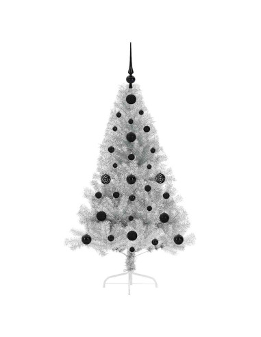 Albero di Natale artificiale con luci integrate Argento 120 cm