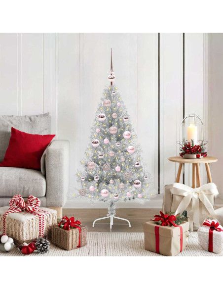 Albero di Natale artificiale con luci integrate Argento 120 cm