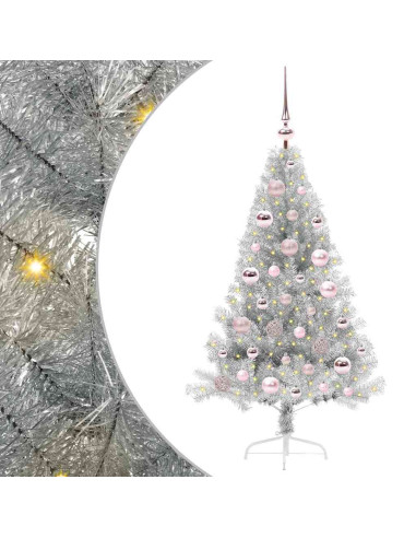 Albero di Natale artificiale con luci integrate Argento 120 cm