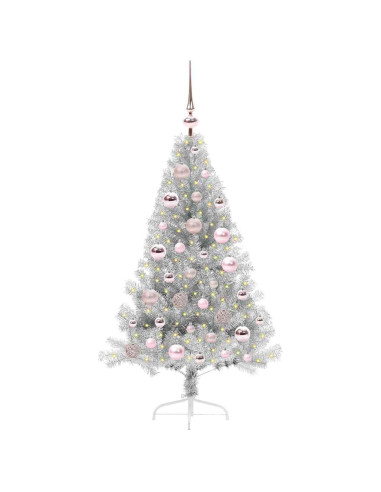 Albero di Natale artificiale con luci integrate Argento 120 cm
