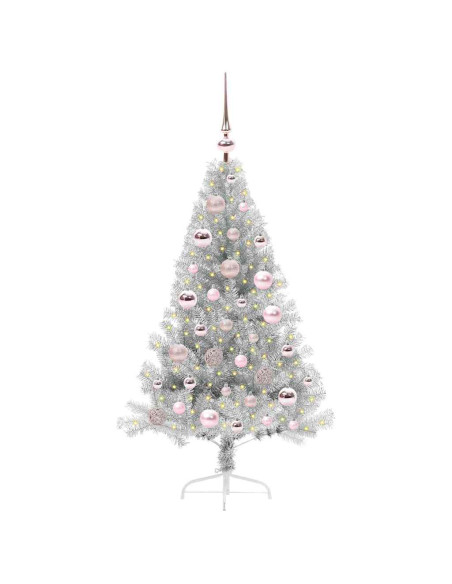 Albero di Natale artificiale con luci integrate Argento 120 cm