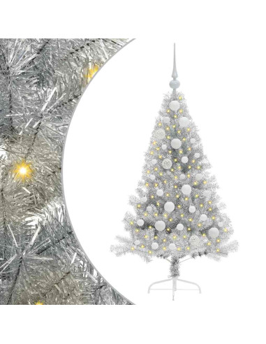 Albero di Natale artificiale con luci integrate Argento 120 cm