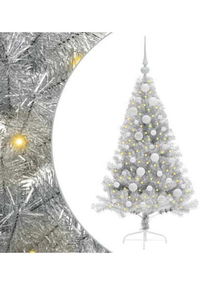 Albero di Natale artificiale con luci integrate Argento 120 cm