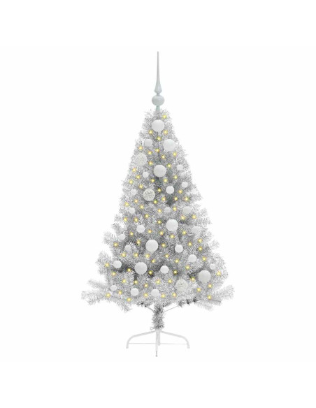 Albero di Natale artificiale con luci integrate Argento 120 cm
