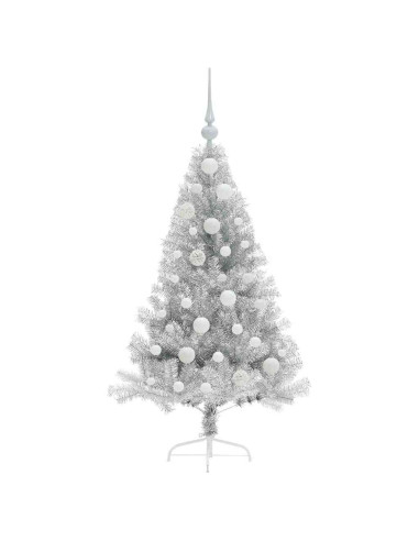 Albero di Natale artificiale con luci integrate Argento 120 cm