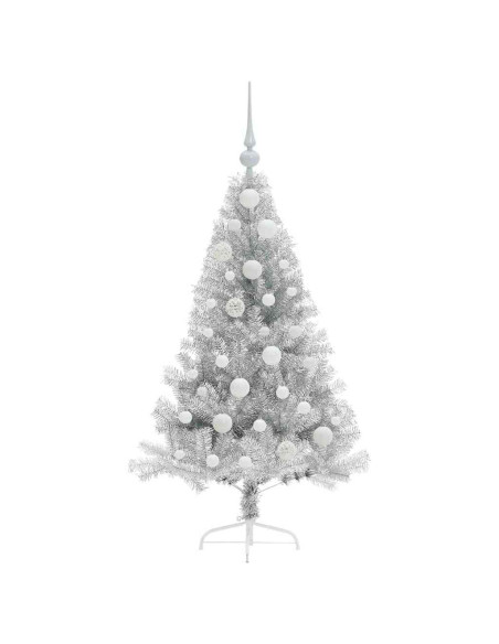 Albero di Natale artificiale con luci integrate Argento 120 cm