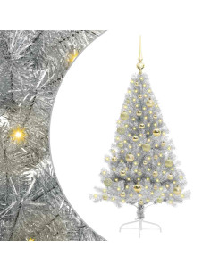 Albero di Natale artificiale con luci integrate Argento 120 cm 2