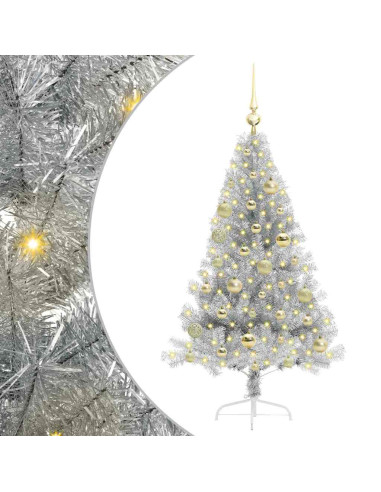Albero di Natale artificiale con luci integrate Argento 120 cm