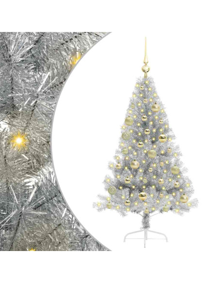 Albero di Natale artificiale con luci integrate Argento 120 cm